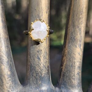 Moonstone 8k Sterling Gold & Rhodium Ring Sz8